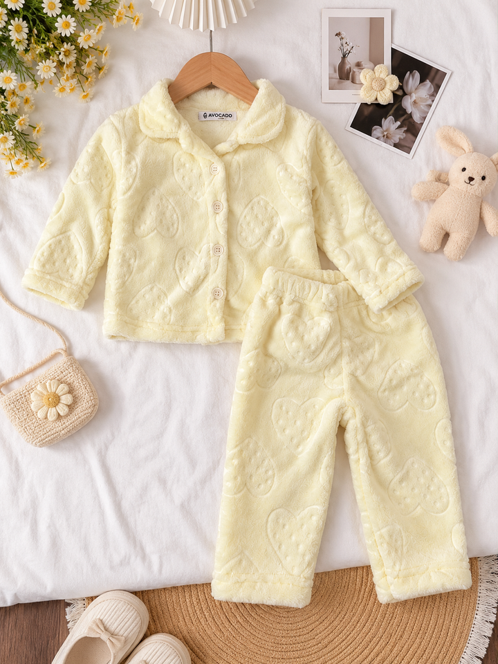 Little Hearts Light Yellow Velour Winter Shirt & Trouser