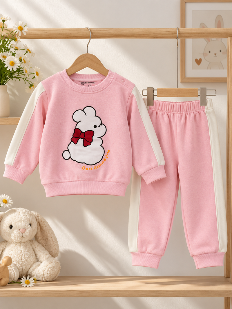 Bunny Bow Pink Fleece Sweatshirt & Trouser Infant