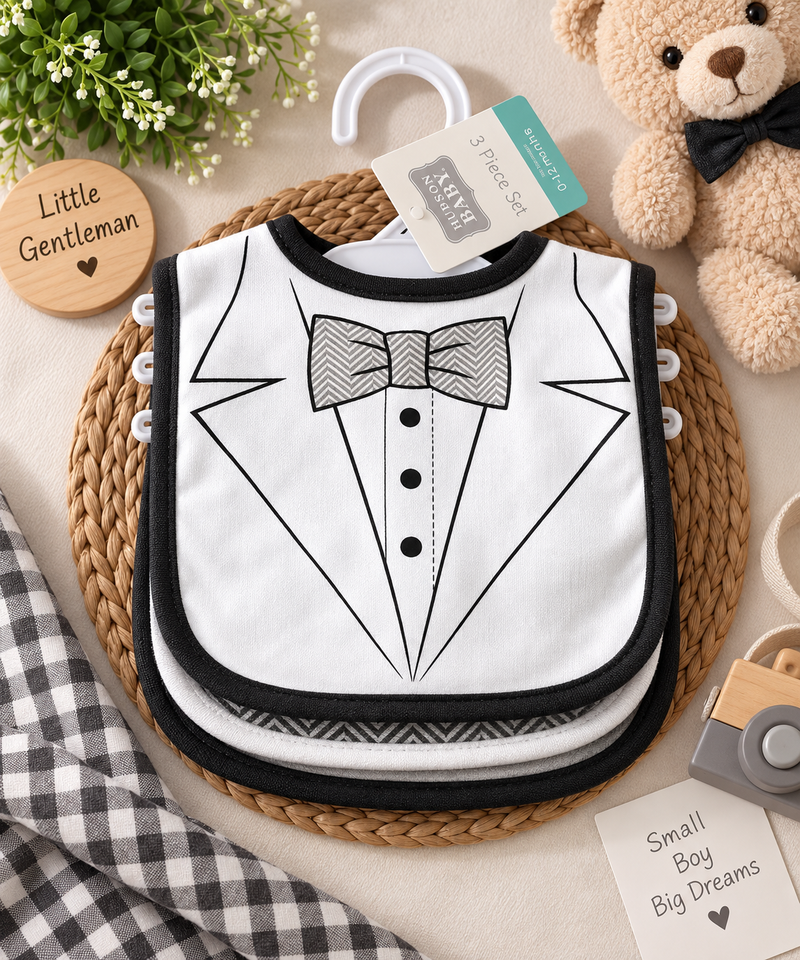 Tuxedo Bow Tie 3 Piece Bib Set