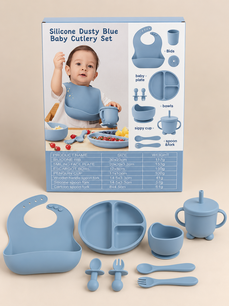 Silicone Dusty Blue Baby Cutlery Set