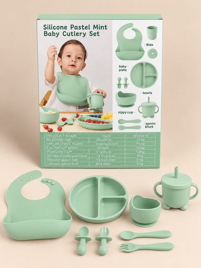Silicone Pastel Mint Baby Cutlery Set