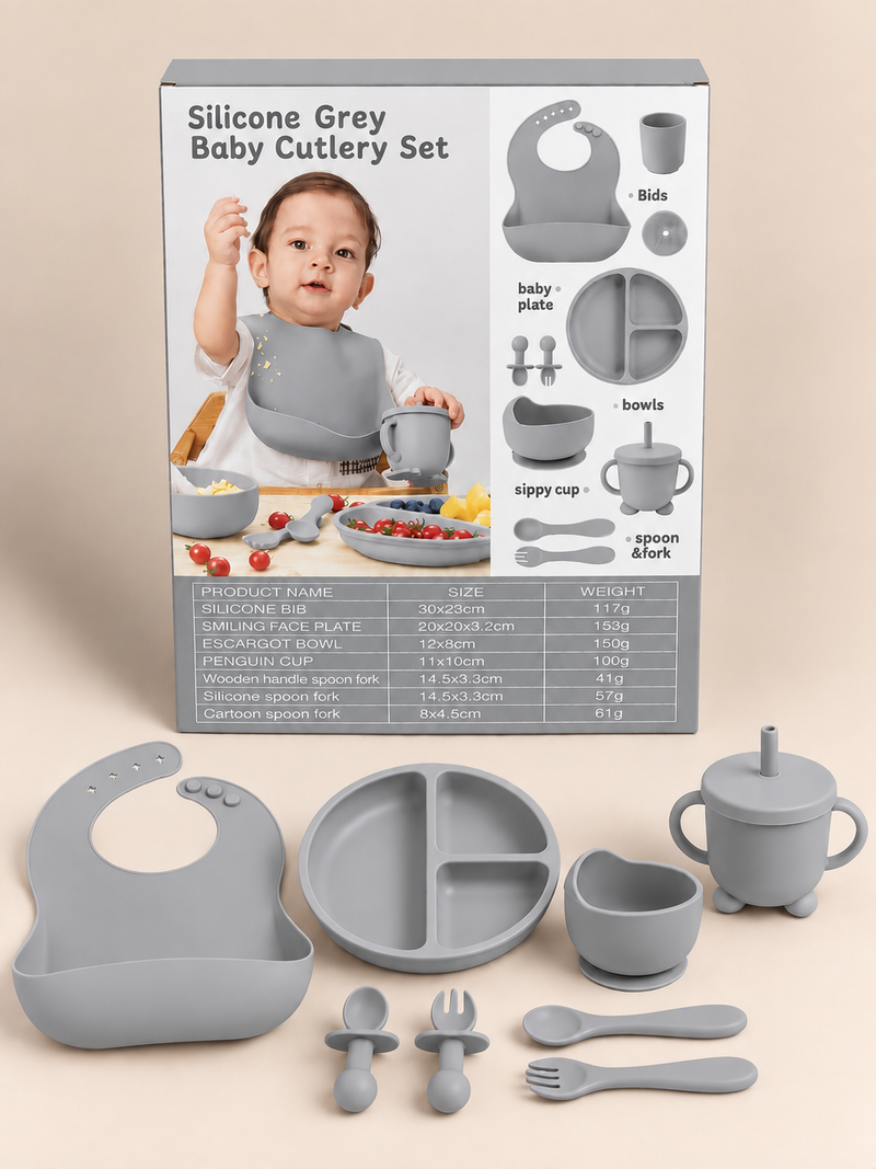 Silicone Grey Baby Cutlery Set