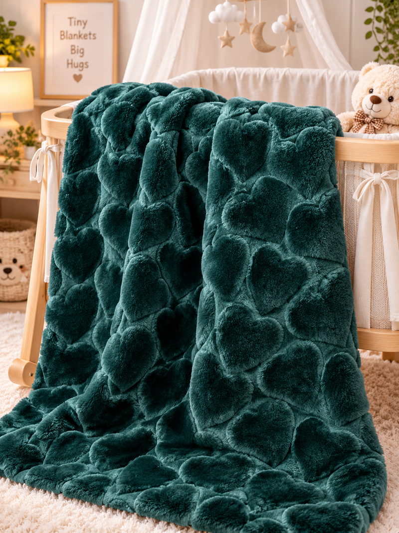 Sea Green Heart Quilted Baby Blanket