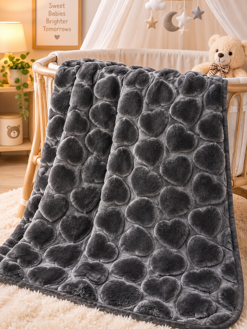 Charcoal Grey Heart Quilted Baby Blanket