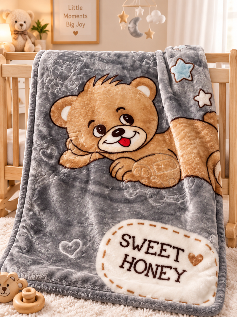 Sweet Honey Teddy Grey Baby Blanket