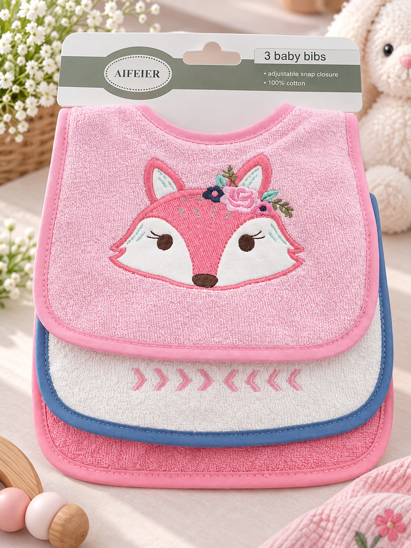 Premium Floral Fox 3 Piece Bib Set