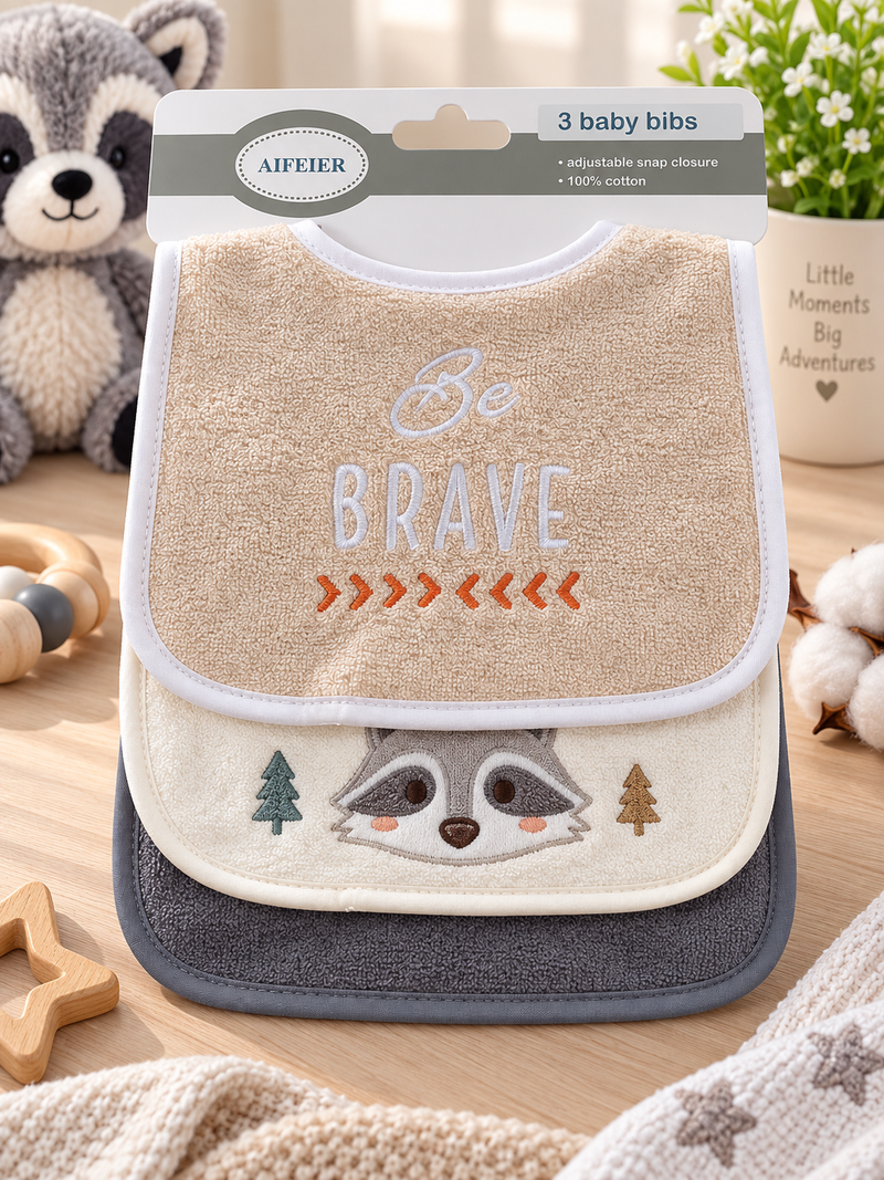 Premium Be Brave Baby 3 Piece Bib Set