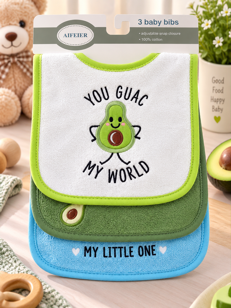 Premium Avocado My World 3 Piece Bib Set