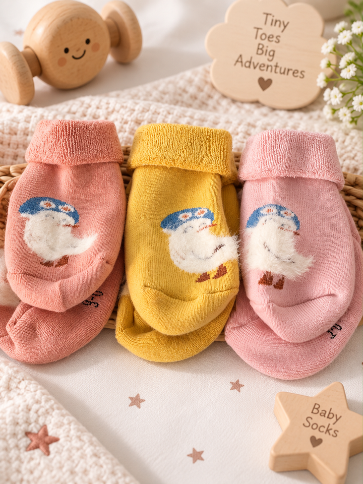 Cute Snowman Design Ankle Yellow Socks 0-9 Months