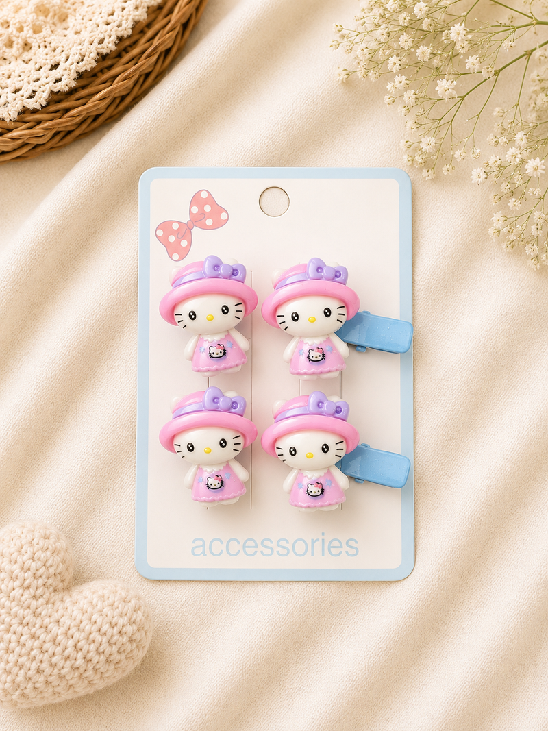Pink Hat Dress Cat Hair Clips (2 Pcs)