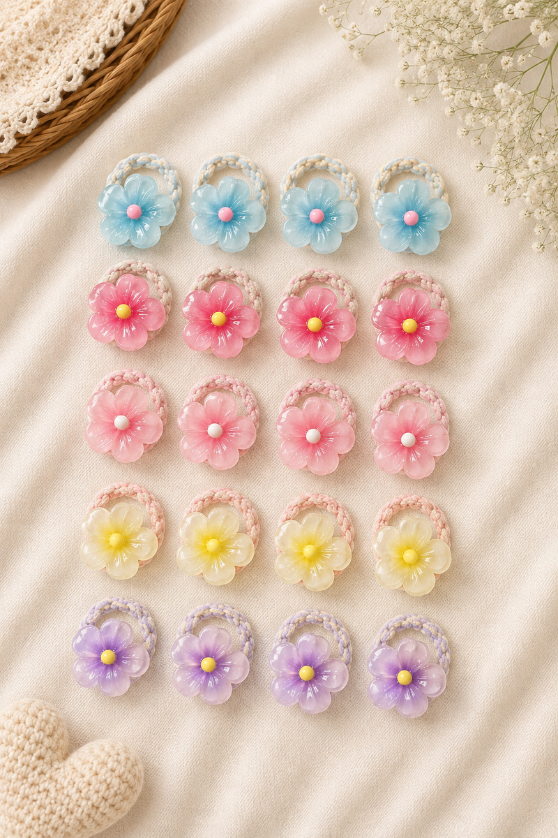 Jelly Flower Hair Ties Set