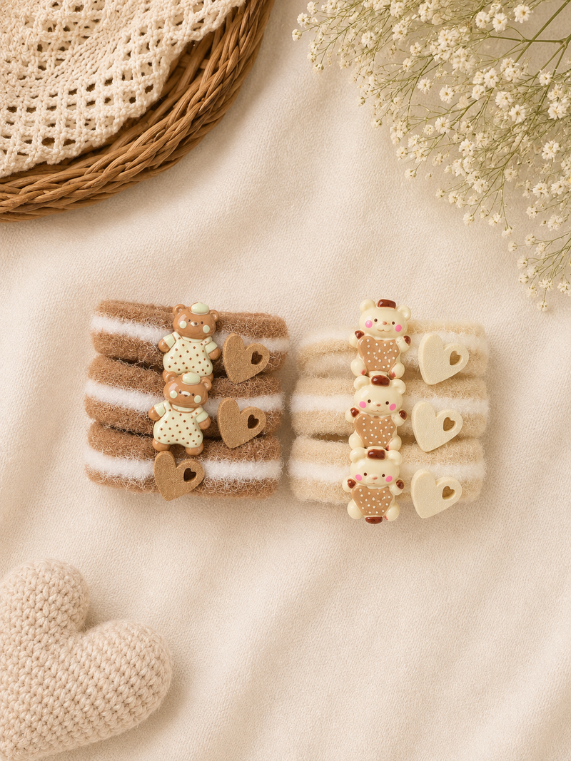 Teddy Bear Heart Hair Ties Set (4pcs)