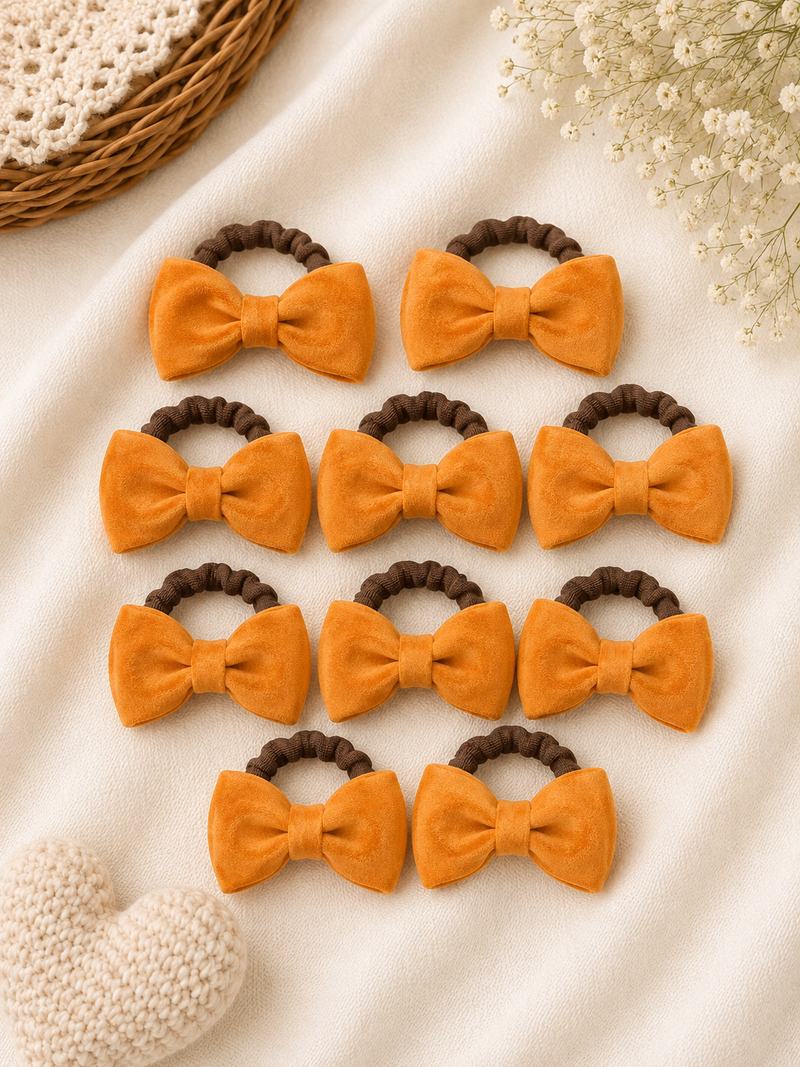 Orange Mustard Bow Hair Ties Set (2pc)