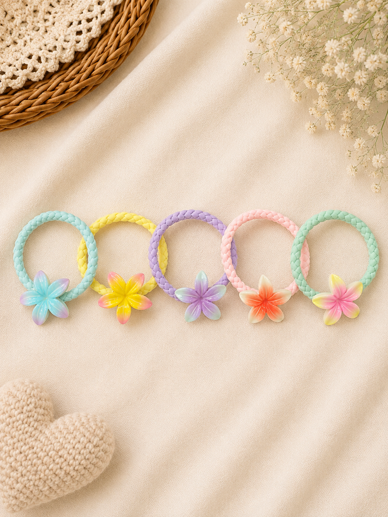 Tropical Flower Braided Hair Ties Set (2 Pcs)
