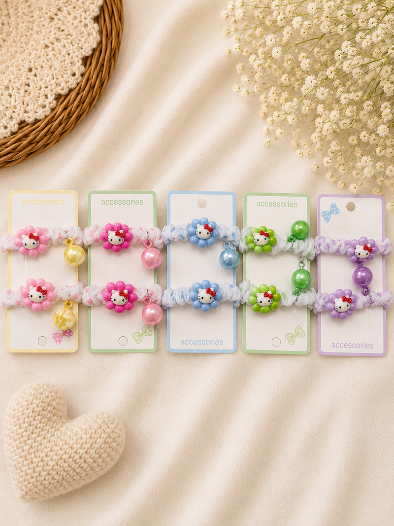 Hello Kitty Flower Scrunchies Set with Charm – Pack of 2