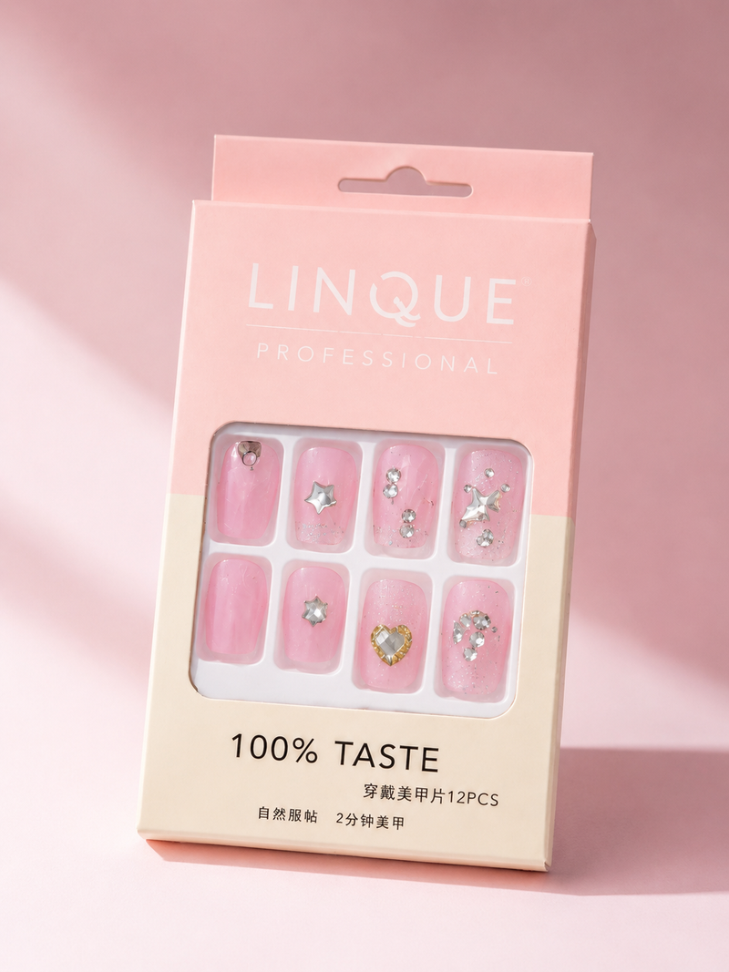 10Pcs Pink Press On Nails with 3D Charms