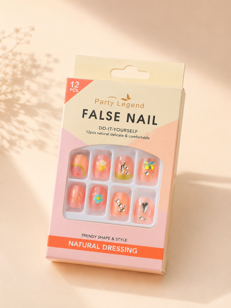 12Pcs Kawaii Peach Press On Nails with Charms