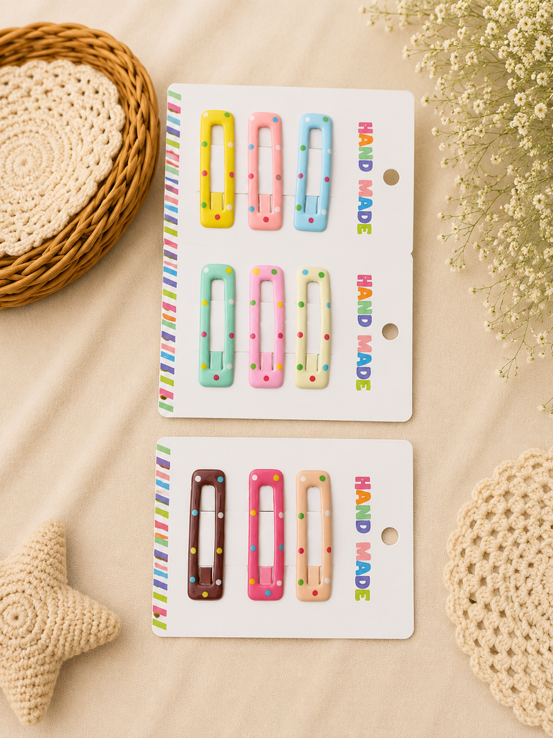 Candy Dot Rectangle Hair Clips - Set of 3