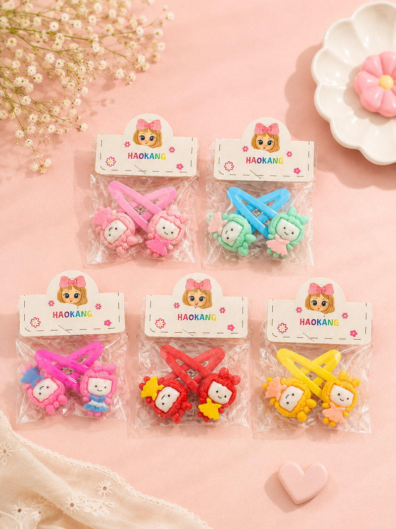 Smiley Doll Snap Hair Clips - 2pcs