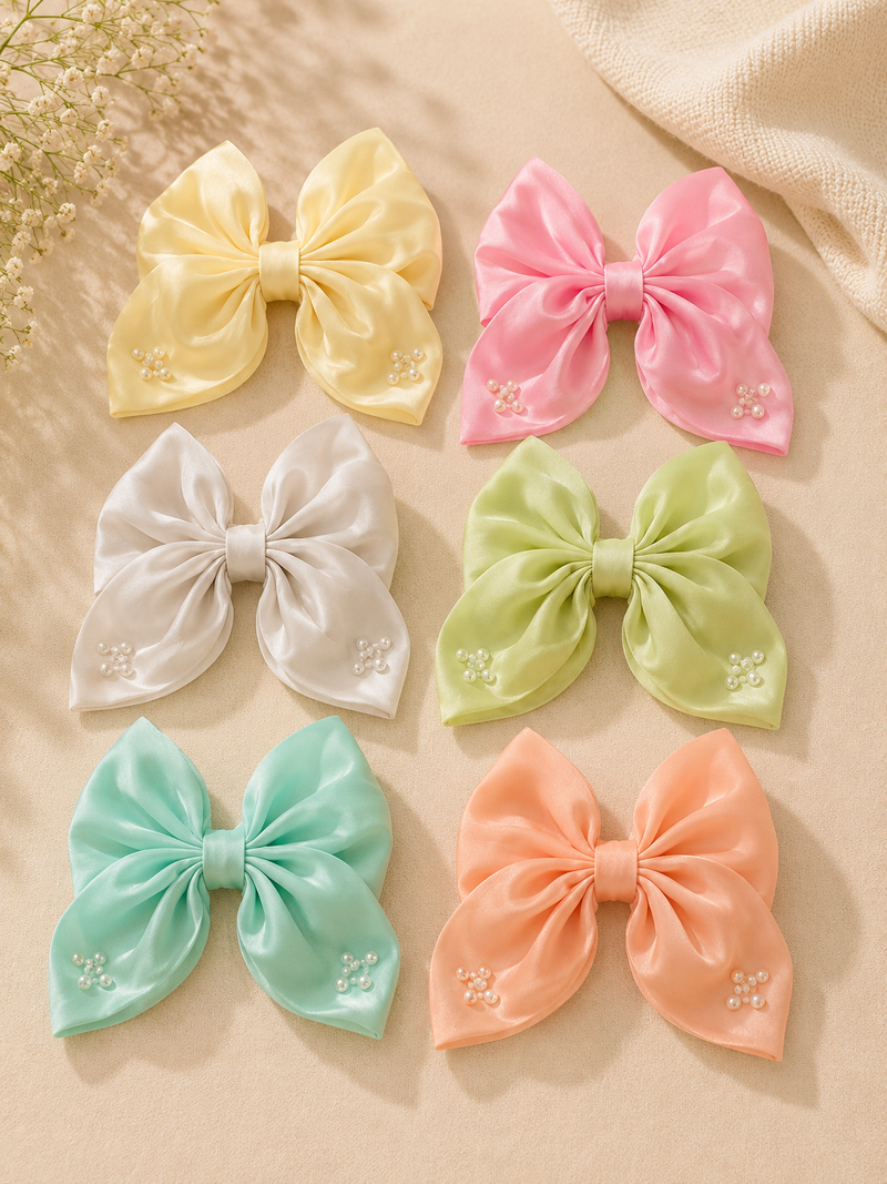 Pearl Satin Big Bow Hair Tie