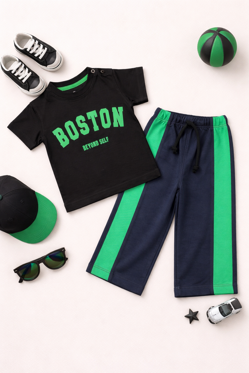 Boston Tee & Green Panel Straight Terry Trouser Infant
