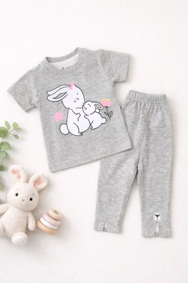 Cute Bunny Hug Grey Tee & Trouser