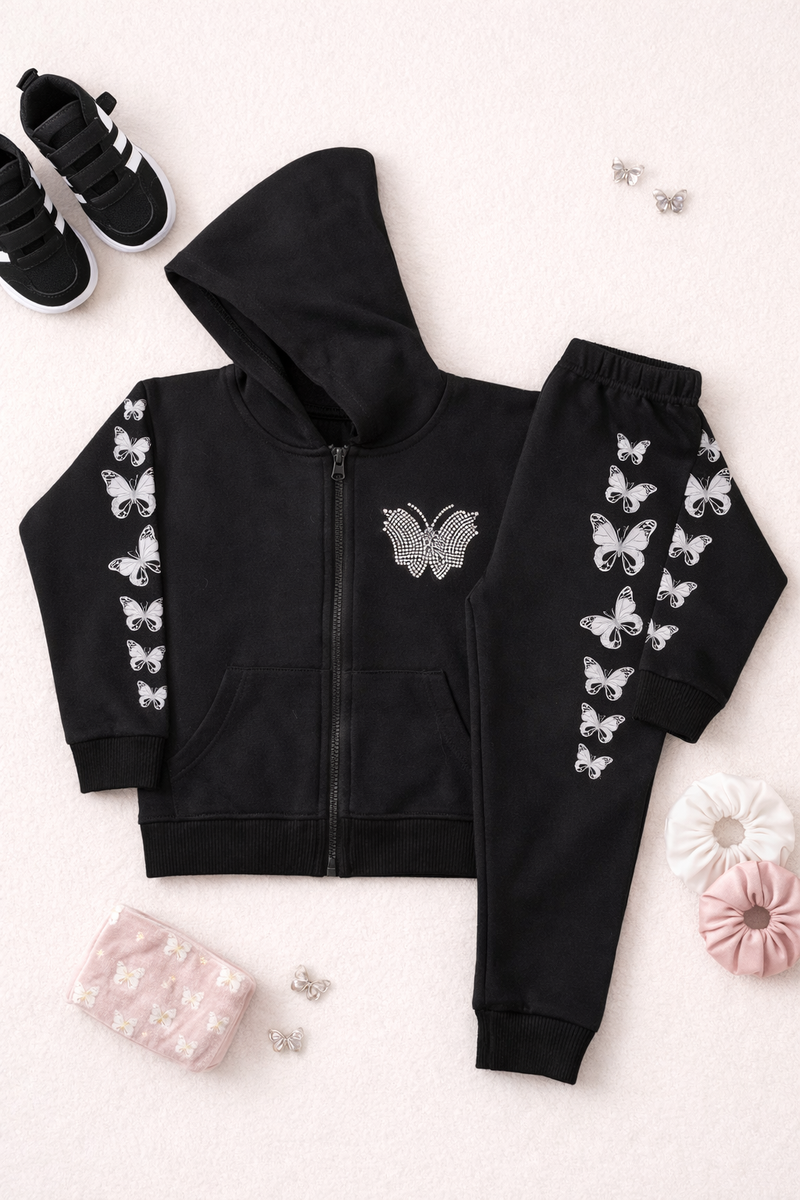 Butterfly Bling Fleece Zip Up Hoodie & Trouser