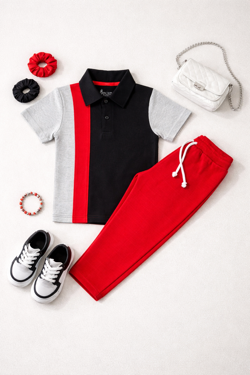 Bold Color Block Polo Tee & Terry Trouser