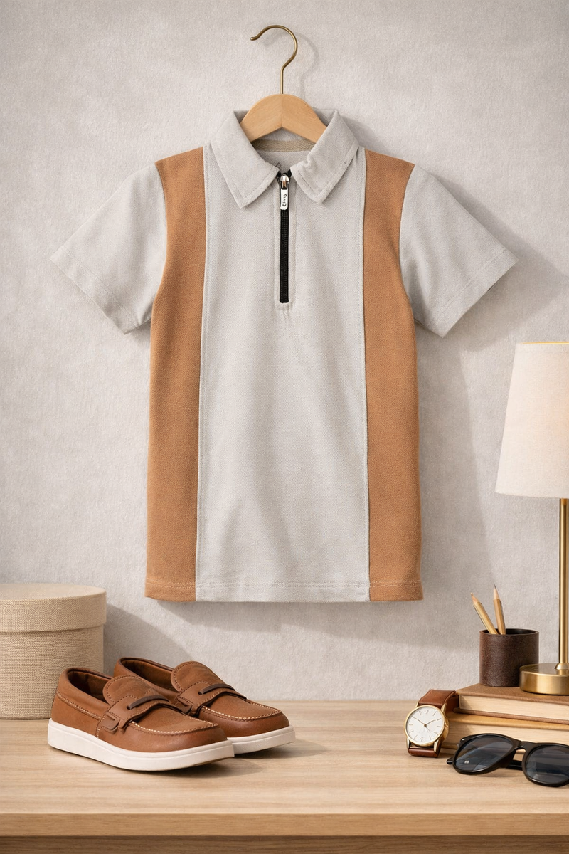 Modern Colorblock Polo T-Shirt with Zipper