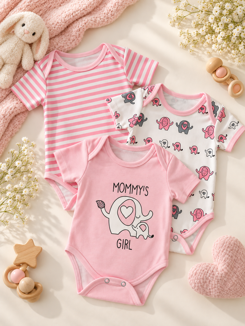 Mommy’s Girl Pink 3 Piece Bodysuit Set