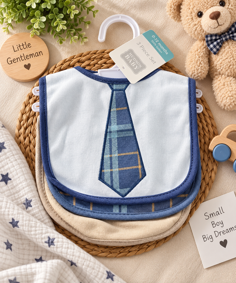 Plaid Tie 3 Piece Bib Set