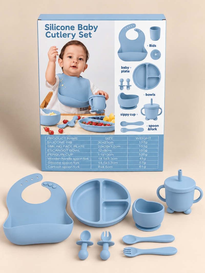 Silicone Sky Blue Baby Cutlery Set