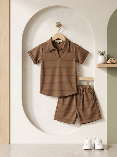 Brown Textured Stripe Shirt & Short