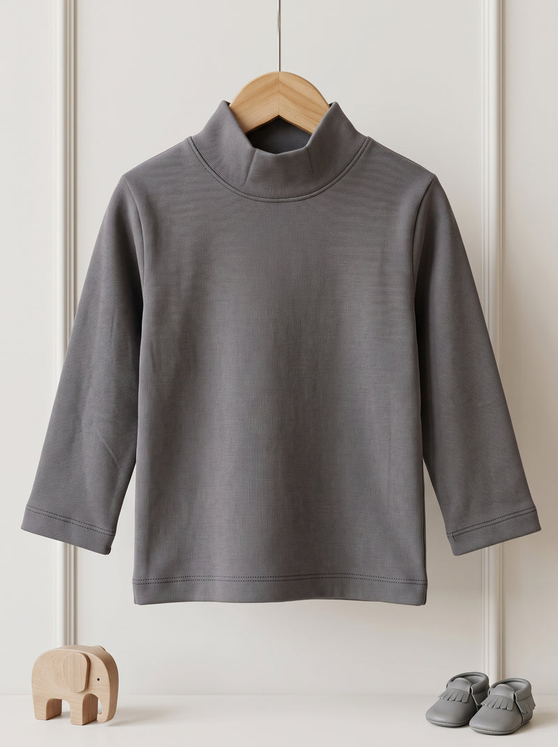 Charcoal Grey Rib Knit Mock Neck Top