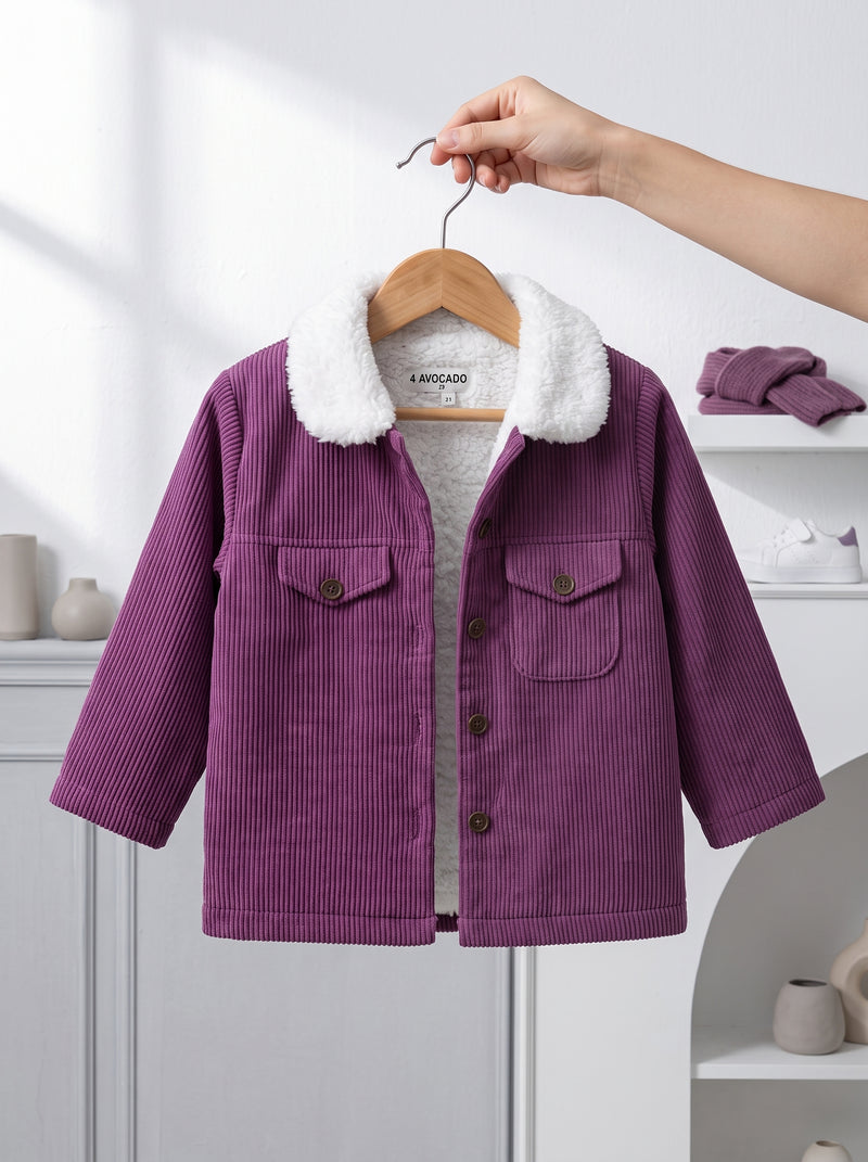 Sherpa Trim Corduroy Shacket Plum