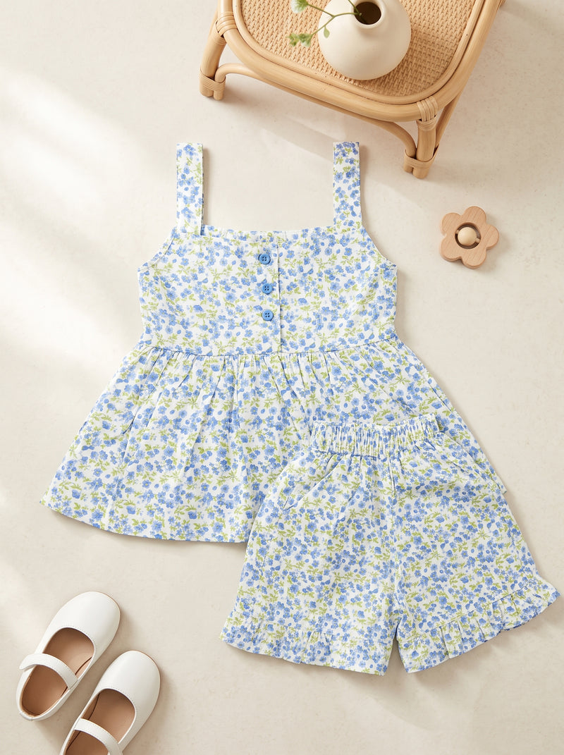 Blue Floral Printed Frock & Short