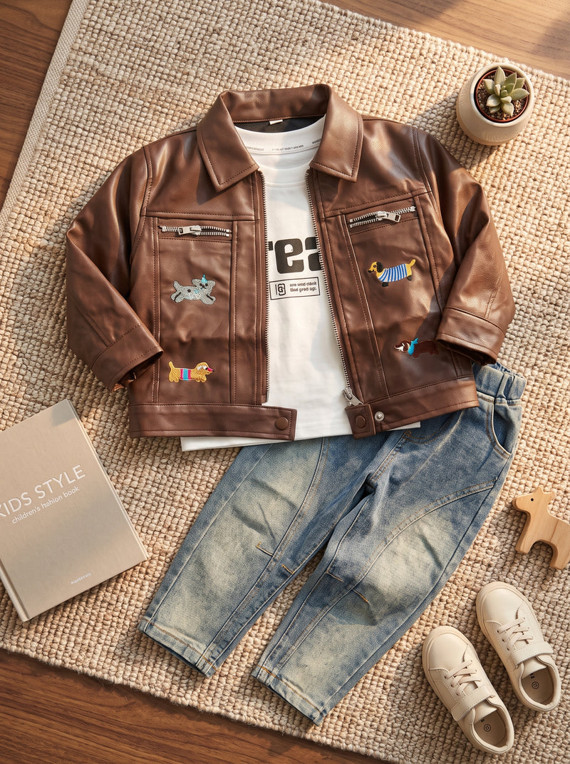 Premium Safari Brown Jacket & Graphic Tee 3 Piece Set
