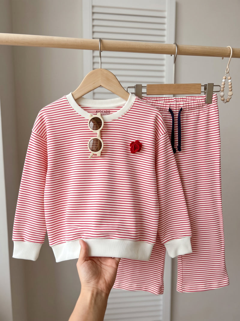 Red Stripe Flower Full Sleeves Shirt & Trouser