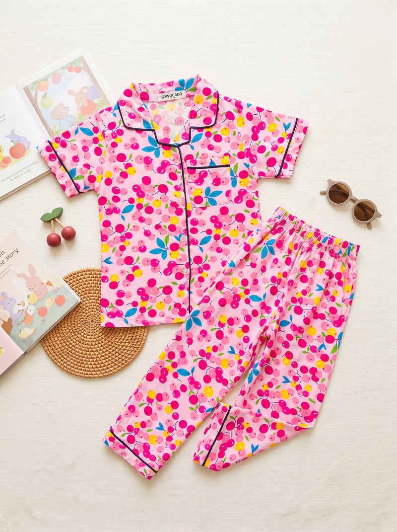 Colourful Cherry Printed  Nightwear Set