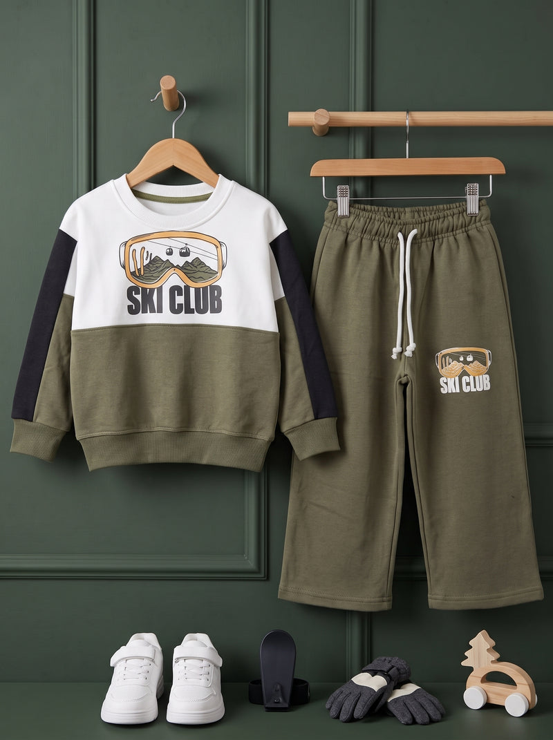 Ski Club Graphic Fleece Sweatshirt & Straight Trouser