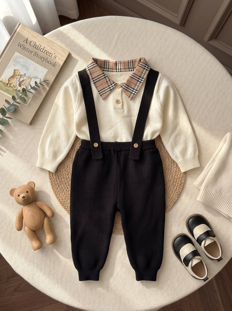 Classic Check Collar Sweater & Suspender Set