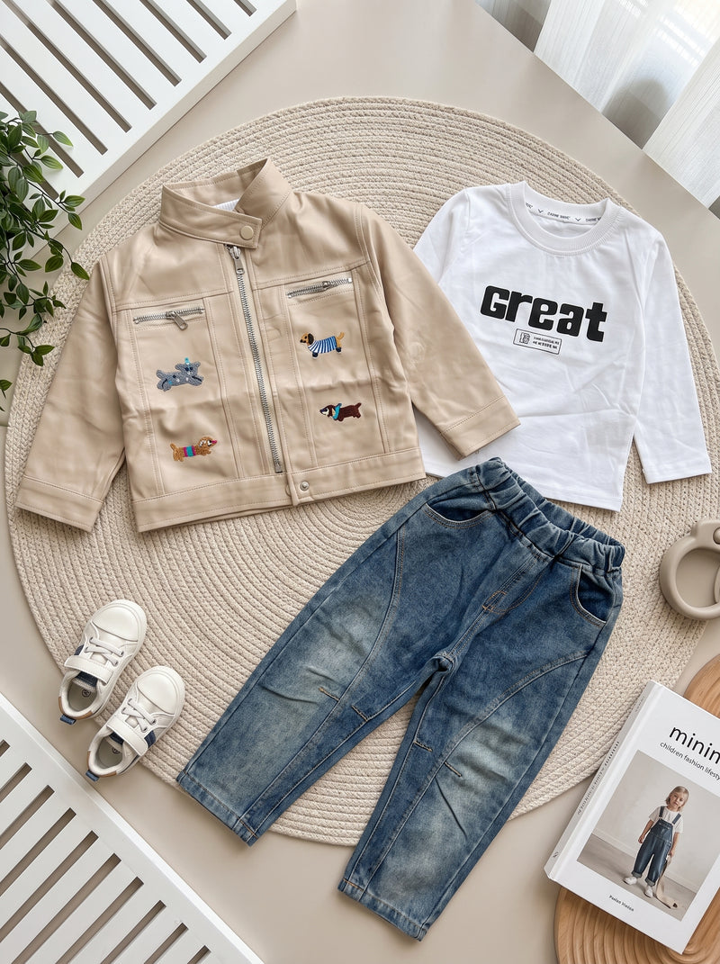 Premium Safari Jacket & Graphic Tee 3 Piece Set