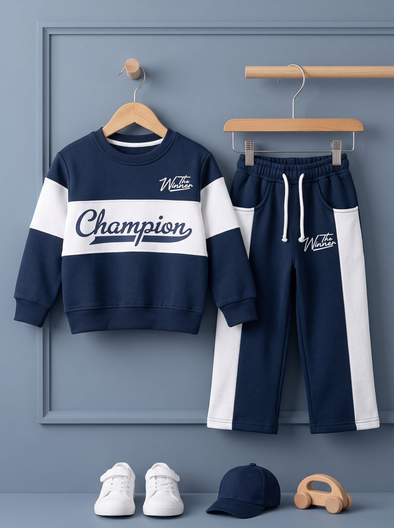 Champion Print Fleece Sweatshirt & Straight Trouser