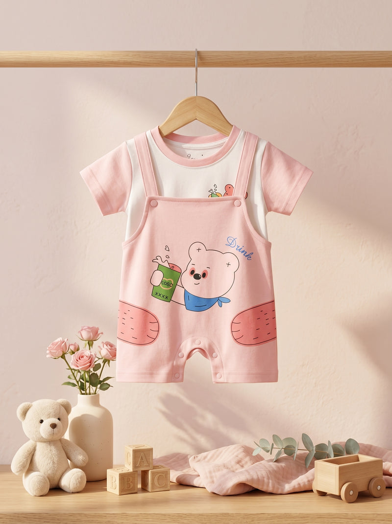 Coco Bear Interlock Dungaree Romper