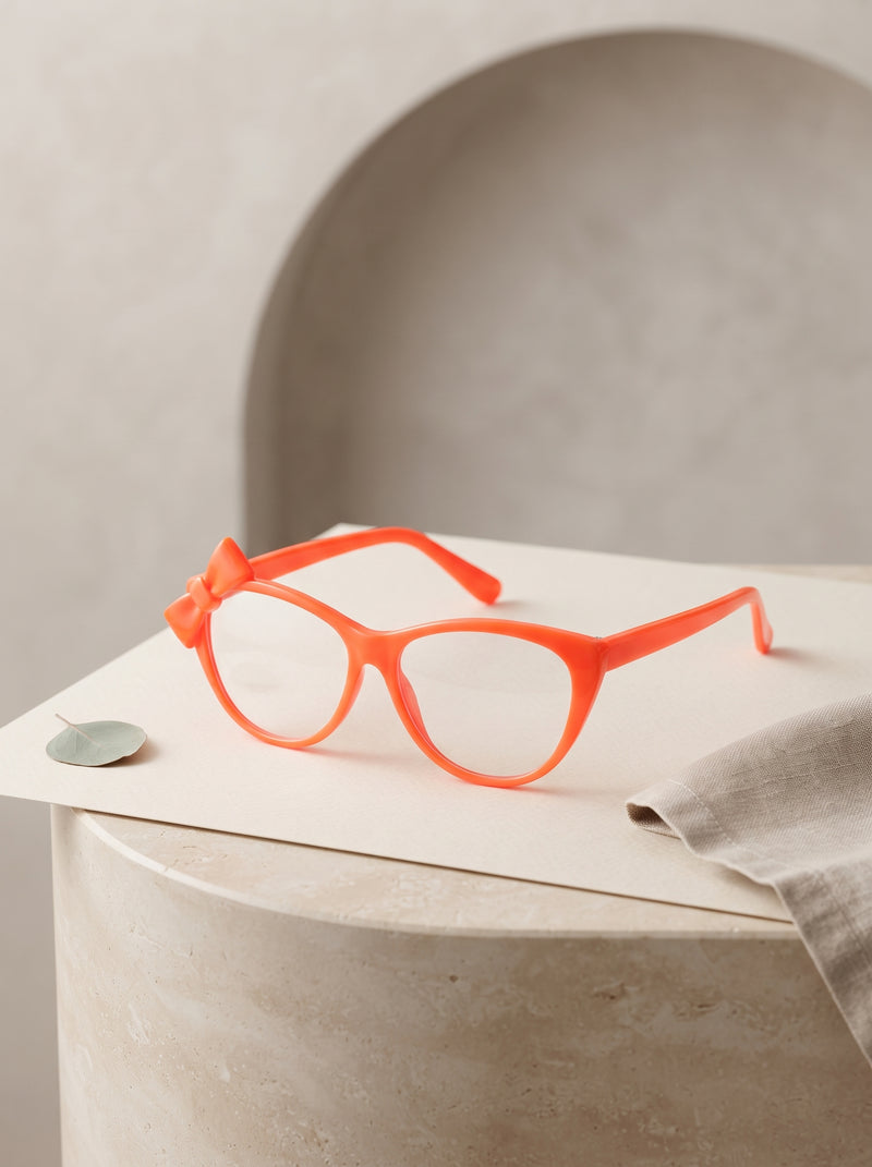 Neon Orange Bow Cat-Eye Kids Sunglasses