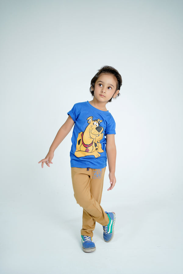 Scooby Doo Printed Blue Tee & Brown Trouser
