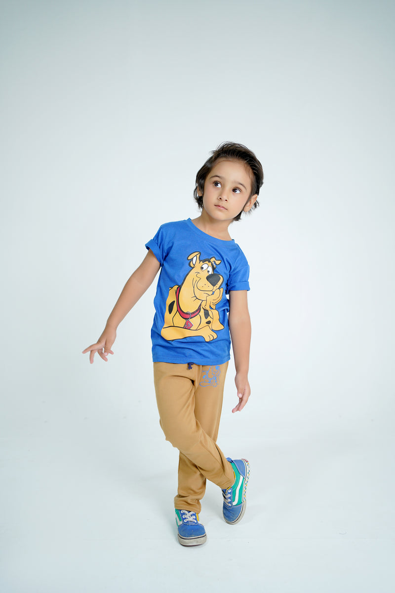 Scooby Doo Printed Blue Tee & Brown Trouser