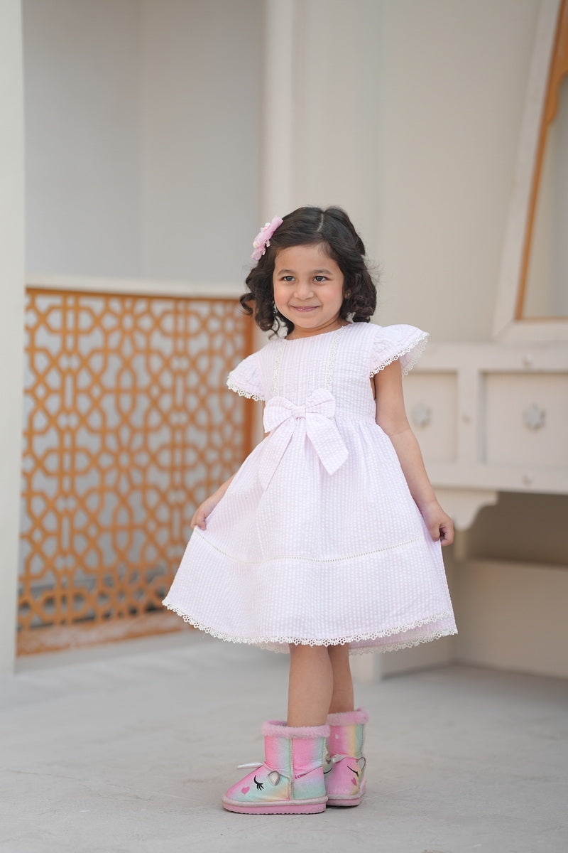 Pink Checkered Lace Frock