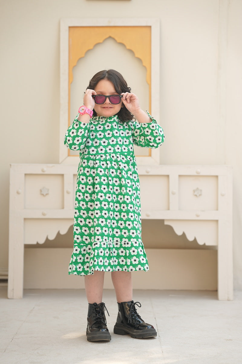 Green Floral Printed Frock