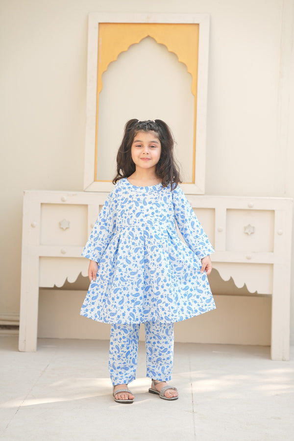 Classic Blue Paisley Cotton Frock & Trouser